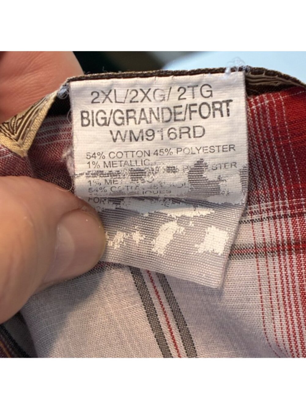 Wrangler Mens 2XL Western Plaid Snap Shirt Red Gray Cotton Blend Long Sleeve - Picture 7 of 7